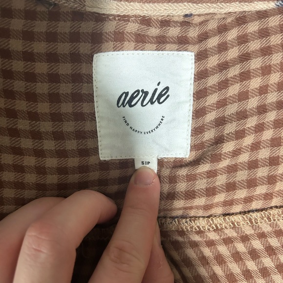 aerie Gauze Navy and Tan Button Up Flannel Shirt - Picture 2 of 2